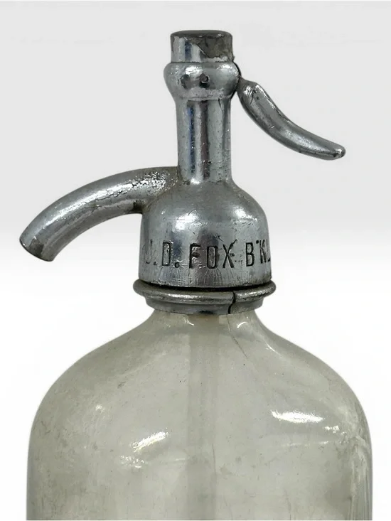 Antique J.D. Fox Brooklyn NY Soda Seltzer Siphon Fulton Bottling Etched Glass - Picture 6 of 11
